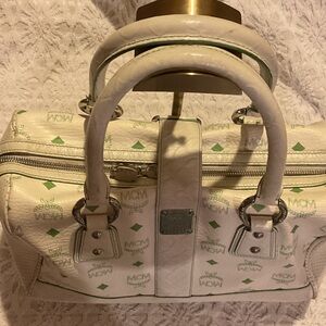 MCM Cream and Green Satchel